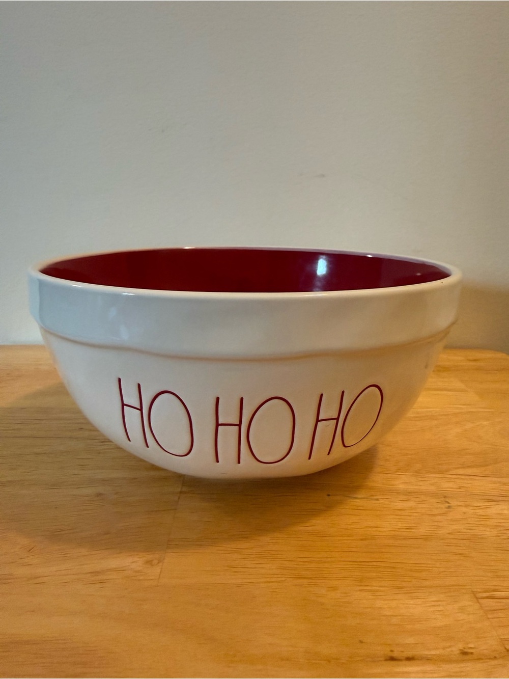 Rae Dunn White Ceramic 'HO HO HO' Serving Bowl with Red Interior